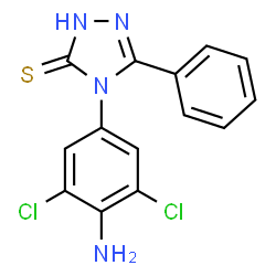 ChemSpider 2D Image | 4H-1,2,4-triazole-3-thiol, 4-(4-amino-3,5-dichlorophenyl)-5-phenyl- | C14H10Cl2N4S