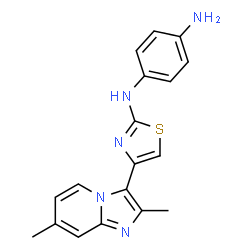 ChemSpider 2D Image | N-[4-(2,7-Dimethylimidazo[1,2-a]pyridin-3-yl)-1,3-thiazol-2-yl]-1,4-benzenediamine | C18H17N5S