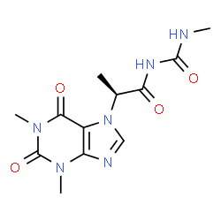 ChemSpider 2D Image | (2S)-2-(1,3-Dimethyl-2,6-dioxo-1,2,3,6-tetrahydro-7H-purin-7-yl)-N-(methylcarbamoyl)propanamide | C12H16N6O4