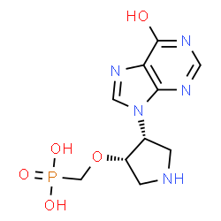 ChemSpider 2D Image | ({[(3S,4R)-4-(6-Hydroxy-9H-purin-9-yl)-3-pyrrolidinyl]oxy}methyl)phosphonic acid | C10H14N5O5P