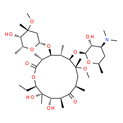 ChemSpider 2D Image | (3R,4S,5S,6R,7R,9R,11S,12S,13S,14R)-6-{[(2S,3R,4S,6R)-4-(Dimethylamino)-3-hydroxy-6-methyltetrahydro-2H-pyran-2-yl]oxy}-14-ethyl-12,13-dihydroxy-4-{[(2R,4R,5S,6R)-5-hydroxy-4-methoxy-4,6-dimethyltetra
hydro-2H-pyran-2-yl]oxy}-7-methoxy-3,5,7,9,11,13-hexamethyloxacyclotetradecane-2,10-dione (non-preferred name) | C38H69NO13
