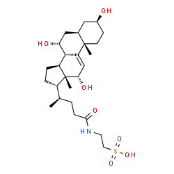 ChemSpider 2D Image | 2-{[(3beta,5alpha,7beta,8alpha,12beta)-3,7,12-Trihydroxy-24-oxochol-9(11)-en-24-yl]amino}ethanesulfonic acid | C26H43NO7S