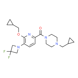 ChemSpider 2D Image | [6-(Cyclopropylmethoxy)-5-(3,3-difluoro-1-azetidinyl)-2-pyridinyl][4-(cyclopropylmethyl)-1-piperazinyl]methanone | C21H28F2N4O2