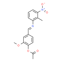 ChemSpider 2D Image | 2-Methoxy-4-{(E)-[(2-methyl-3-nitrophenyl)imino]methyl}phenyl acetate | C17H16N2O5