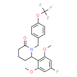 ChemSpider 2D Image | 6-(4-Fluoro-2,6-dimethoxyphenyl)-1-[4-(trifluoromethoxy)benzyl]-2-piperidinone | C21H21F4NO4