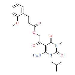 ChemSpider 2D Image | 2-(6-Amino-1-isobutyl-3-methyl-2,4-dioxo-1,2,3,4-tetrahydro-5-pyrimidinyl)-2-oxoethyl 3-(2-methoxyphenyl)propanoate | C21H27N3O6