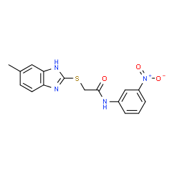 ChemSpider 2D Image | 2-[(6-Methyl-1H-benzimidazol-2-yl)sulfanyl]-N-(3-nitrophenyl)acetamide | C16H14N4O3S
