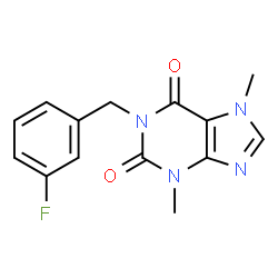 ChemSpider 2D Image | 1-(3-Fluoro-benzyl)-3,7-dimethyl-3,7-dihydro-purine-2,6-dione | C14H13FN4O2