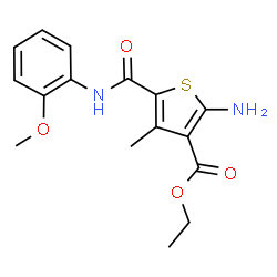 ChemSpider 2D Image | Ethyl 2-amino-5-(2-methoxyphenylcarbamoyl)-4-methylthiophene-3-carboxylate | C16H18N2O4S