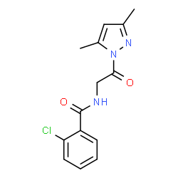 ChemSpider 2D Image | 2-Chloro-N-[2-(3,5-dimethyl-1H-pyrazol-1-yl)-2-oxoethyl]benzamide | C14H14ClN3O2
