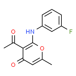ChemSpider 2D Image | 3-Acetyl-2-[(3-fluorophenyl)amino]-6-methyl-4H-pyran-4-one | C14H12FNO3