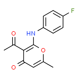 ChemSpider 2D Image | 3-Acetyl-2-[(4-fluorophenyl)amino]-6-methyl-4H-pyran-4-one | C14H12FNO3