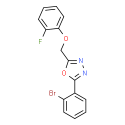 ChemSpider 2D Image | 2-(2-Bromophenyl)-5-[(2-fluorophenoxy)methyl]-1,3,4-oxadiazole | C15H10BrFN2O2