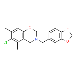 ChemSpider 2D Image | 3-(1,3-Benzodioxol-5-ylmethyl)-6-chloro-5,7-dimethyl-3,4-dihydro-2H-1,3-benzoxazine | C18H18ClNO3