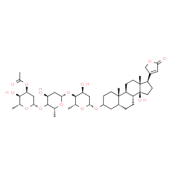 ChemSpider 2D Image | (5beta)-3-{[3-O-Acetyl-2,6-dideoxy-beta-D-ribo-hexopyranosyl-(1->4)-(4xi)-2,6-dideoxy-beta-D-erythro-hexopyranosyl-(1->4)-2,6-dideoxy-beta-D-ribo-hexopyranosyl]oxy}-14-hydroxycard-20(22)-enolide | C43H66O14