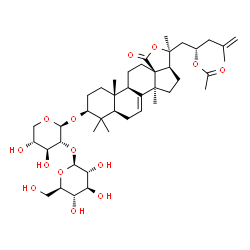 ChemSpider 2D Image | (3beta,23S)-3-{[2-O-(beta-D-Glucopyranosyl)-beta-D-xylopyranosyl]oxy}-18-oxo-18,20-epoxylanosta-7,25-dien-23-yl acetate | C43H66O14