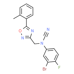 ChemSpider 2D Image | (3-Bromo-4-fluorophenyl){[5-(2-methylphenyl)-1,2,4-oxadiazol-3-yl]methyl}cyanamide | C17H12BrFN4O