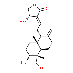 ChemSpider 2D Image | (3E,4S)-4-Hydroxy-3-{2-[(1R,4aR,5R,6R,8aR)-6-hydroxy-5-(hydroxymethyl)-5,8a-dimethyl-2-methylenedecahydro-1-naphthalenyl]ethylidene}dihydro-2(3H)-furanone | C20H30O5