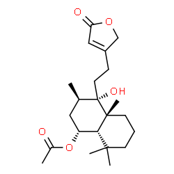 ChemSpider 2D Image | (1R,3R,4S,4aR,8aS)-4-Hydroxy-3,4a,8,8-tetramethyl-4-[2-(5-oxo-2,5-dihydro-3-furanyl)ethyl]decahydro-1-naphthalenyl acetate | C22H34O5