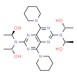 ChemSpider 2D Image | (1R,1'R,1''R,1'''R)-1,1',1'',1'''-{[4,8-Di(1-piperidinyl)pyrimido[5,4-d]pyrimidine-2,6-diyl]dinitrilo}tetraethanol | C24H40N8O4