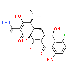 ChemSpider 2D Image | (4S,4aR,5aS,6S,12aS)-7-Chloro-4-(dimethylamino)-3,6,10,12,12a-pentahydroxy-1,11-dioxo-1,4,4a,5,5a,6,11,12a-octahydro-2-tetracenecarboxamide | C21H21ClN2O8