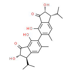 ChemSpider 2D Image | (1R,1'R,2R,2'S)-2,2',4,4'-Tetrahydroxy-1,1'-diisopropyl-6,6'-dimethyl-1,1',2,2'-tetrahydro-3H,3'H-5,5'-biindene-3,3'-dione | C26H30O6