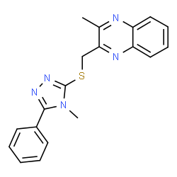 ChemSpider 2D Image | 2-Methyl-3-{[(4-methyl-5-phenyl-4H-1,2,4-triazol-3-yl)sulfanyl]methyl}quinoxaline | C19H17N5S