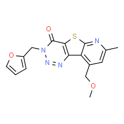 ChemSpider 2D Image | 7H-9-Thia-1,5,6,7-tetraazafluoren-8-one, 7-furan-2-ylmethyl-4-methoxymethyl-2-methyl- | C16H14N4O3S