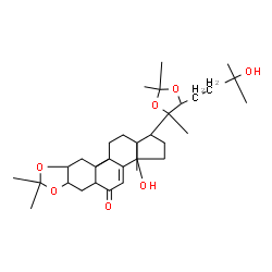 ChemSpider 2D Image | (1R,3aS,5aS,6aS,9aR,10aR,10bR,12aR)-3a-Hydroxy-1-[(4S,5S)-5-(3-hydroxy-3-methylbutyl)-2,2,4-trimethyl-1,3-dioxolan-4-yl]-8,8,10a,12a-tetramethyl-1,2,3,3a,5a,6,6a,9a,10,10a,10b,11,12,12a-tetradecahydro
-5H-cyclopenta[7,8]phenanthro[2,3-d][1,3]dioxol-5-one | C33H52O7