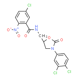 ChemSpider 2D Image | 5-Chloro-N-{[(5R)-3-(3,4-dichlorophenyl)-2-oxo-1,3-oxazolidin-5-yl]methyl}-2-nitrobenzamide | C17H12Cl3N3O5