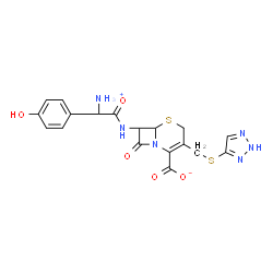 ChemSpider 2D Image | (6R,7S)-7-{[(2S)-2-Ammonio-2-(4-hydroxyphenyl)acetyl]amino}-8-oxo-3-[(2H-1,2,3-triazol-4-ylsulfanyl)methyl]-5-thia-1-azabicyclo[4.2.0]oct-2-ene-2-carboxylate | C18H18N6O5S2