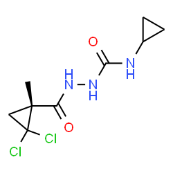 ChemSpider 2D Image | N-Cyclopropyl-2-{[(1R)-2,2-dichloro-1-methylcyclopropyl]carbonyl}hydrazinecarboxamide | C9H13Cl2N3O2