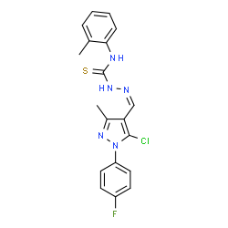 ChemSpider 2D Image | (2Z)-2-{[5-Chloro-1-(4-fluorophenyl)-3-methyl-1H-pyrazol-4-yl]methylene}-N-(2-methylphenyl)hydrazinecarbothioamide | C19H17ClFN5S