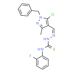 ChemSpider 2D Image | (2Z)-2-[(1-Benzyl-5-chloro-3-methyl-1H-pyrazol-4-yl)methylene]-N-(2-fluorophenyl)hydrazinecarbothioamide | C19H17ClFN5S