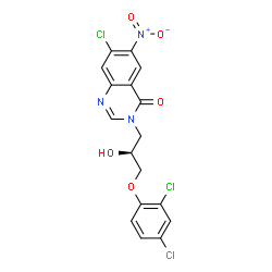 ChemSpider 2D Image | 7-Chloro-3-[(2S)-3-(2,4-dichlorophenoxy)-2-hydroxypropyl]-6-nitro-4(3H)-quinazolinone | C17H12Cl3N3O5
