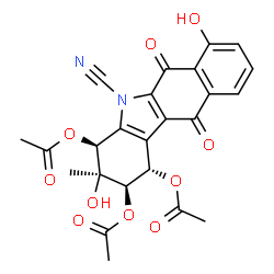 ChemSpider 2D Image | (1S,2R,3S,4S)-5-Cyano-3,7-dihydroxy-3-methyl-6,11-dioxo-2,3,4,5,6,11-hexahydro-1H-benzo[b]carbazole-1,2,4-triyl triacetate | C24H20N2O10