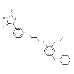 ChemSpider 2D Image | (5R)-5-(3-{3-[4-(Cyclohexylidenemethyl)-2-propylphenoxy]propoxy}phenyl)-1,3-thiazolidine-2,4-dione | C28H33NO4S