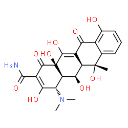 ChemSpider 2D Image | (4S,4aR,5R,5aR,6R)-4-(Dimethylamino)-3,5,6,10,12,12a-hexahydroxy-6-methyl-1,11-dioxo-1,4,4a,5,5a,6,11,12a-octahydro-2-tetracenecarboxamide | C22H24N2O9