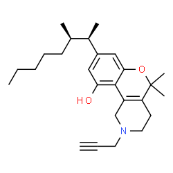 ChemSpider 2D Image | 5,5-Dimethyl-8-[(2R,3R)-3-methyl-2-octanyl]-2-(2-propyn-1-yl)-1,3,4,5-tetrahydro-2H-chromeno[4,3-c]pyridin-10-ol | C26H37NO2