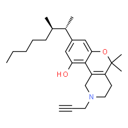 ChemSpider 2D Image | 5,5-Dimethyl-8-[(2S,3R)-3-methyl-2-octanyl]-2-(2-propyn-1-yl)-1,3,4,5-tetrahydro-2H-chromeno[4,3-c]pyridin-10-ol | C26H37NO2