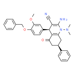 ChemSpider 2D Image | (4S,7R)-2-Amino-4-[4-(benzyloxy)-3-methoxyphenyl]-1-(dimethylamino)-5-oxo-7-phenyl-1,4,5,6,7,8-hexahydro-3-quinolinecarbonitrile | C32H32N4O3