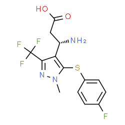 ChemSpider 2D Image | (3S)-3-Ammonio-3-{5-[(4-fluorophenyl)sulfanyl]-1-methyl-3-(trifluoromethyl)-1H-pyrazol-4-yl}propanoate | C14H13F4N3O2S