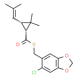 ChemSpider 2D Image | S-[(6-Chloro-1,3-benzodioxol-5-yl)methyl] (1R,3S)-2,2-dimethyl-3-(2-methyl-1-propen-1-yl)cyclopropanecarbothioate | C18H21ClO3S