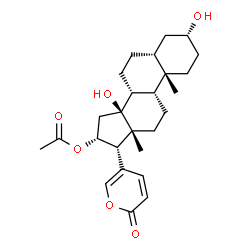 ChemSpider 2D Image | (3alpha,5beta,9beta,16alpha,17alpha)-16-Acetoxy-3,14-dihydroxybufa-20,22-dienolide | C26H36O6
