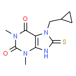ChemSpider 2D Image | 1H-purine-2,6-dione, 7-(cyclopropylmethyl)-3,7-dihydro-8-mercapto-1,3-dimethyl- | C11H14N4O2S