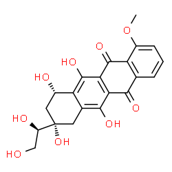 ChemSpider 2D Image | (8S,10S)-8-[(1R)-1,2-Dihydroxyethyl]-6,8,10,11-tetrahydroxy-1-methoxy-7,8,9,10-tetrahydro-5,12-tetracenedione | C21H20O9