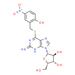 ChemSpider 2D Image | 6-[(2-Hydroxy-5-nitrobenzyl)sulfanyl]-9-(beta-L-xylofuranosyl)-9H-purin-2-amine | C17H18N6O7S