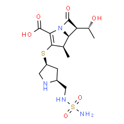 ChemSpider 2D Image | (4R,5S,6R)-6-[(1R)-1-Hydroxyethyl]-4-methyl-7-oxo-3-({(3S,5S)-5-[(sulfamoylamino)methyl]-3-pyrrolidiniumyl}sulfanyl)-1-azabicyclo[3.2.0]hept-2-ene-2-carboxylate | C15H24N4O6S2