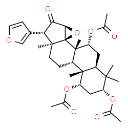 ChemSpider 2D Image | (1alpha,3alpha,5alpha,7alpha,9beta,13alpha,14beta,15beta,17alpha)-17-(3-Furyl)-4,4,8-trimethyl-16-oxo-14,15-epoxyandrostane-1,3,7-triyl triacetate | C32H42O9