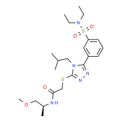 ChemSpider 2D Image | 2-({5-[3-(Diethylsulfamoyl)phenyl]-4-isobutyl-4H-1,2,4-triazol-3-yl}sulfanyl)-N-[(2S)-1-methoxy-2-propanyl]acetamide | C22H35N5O4S2